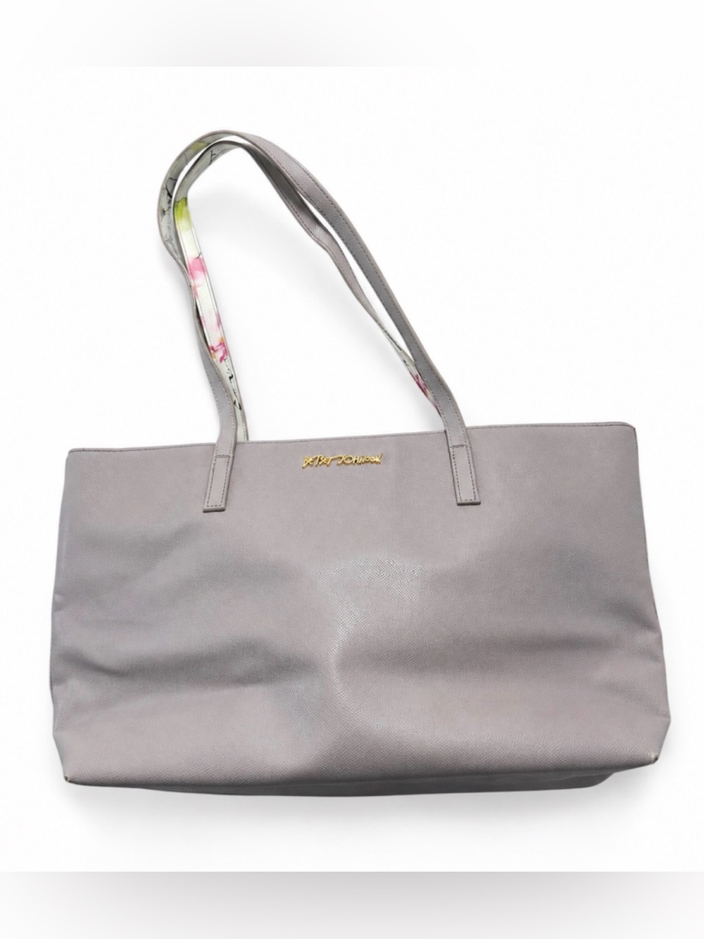 Betsey Johnson Taupe Gray Floral Strap Large Tote Bag